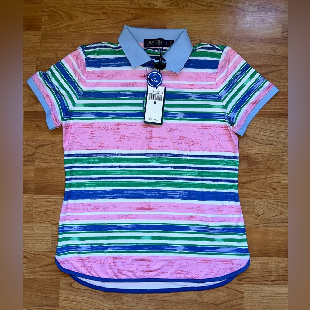 RLX Ralph Lauren Women’s Tailored Fit Striped Jersey Polo Golf  Shirt Size S